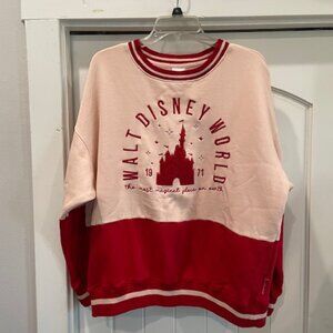 Disney Disneyland Resort Embroidered Castle Pullover Sweatshirt 1971 Sz L Pink